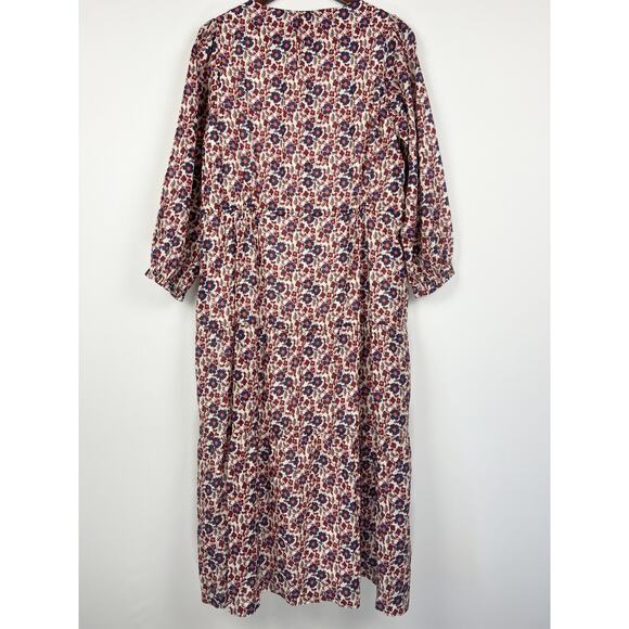 Trovata Birds of Paradis Floral Midi Dress L Ramie Cotton V-Neck Boho Peasant - Picture 10 of 11